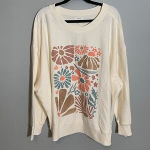 NEW Maurices‎ Cream Floral Graphic Long Sleeve Thermal Top Plus Size 3X